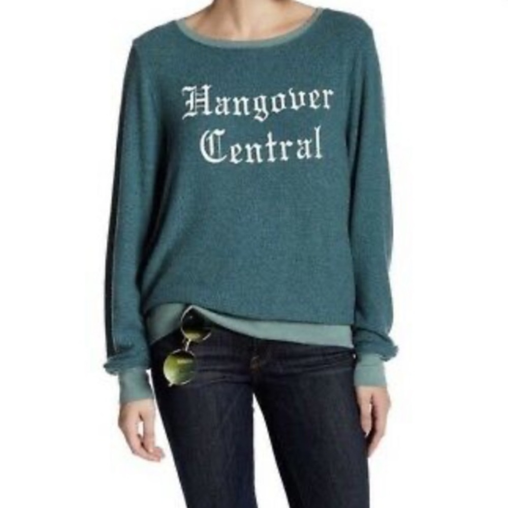 Wild fox hangover central sweater in blue/green